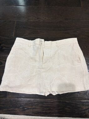 stradivarius Cream Embroidered Linen-Blend Skort